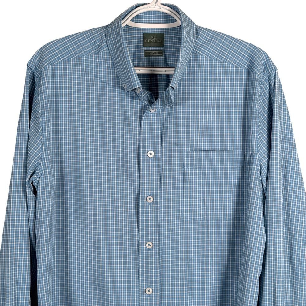 GenTeal‎ Performance Shirt Button Down Mens M Blue Gingham Check Long Sleeve